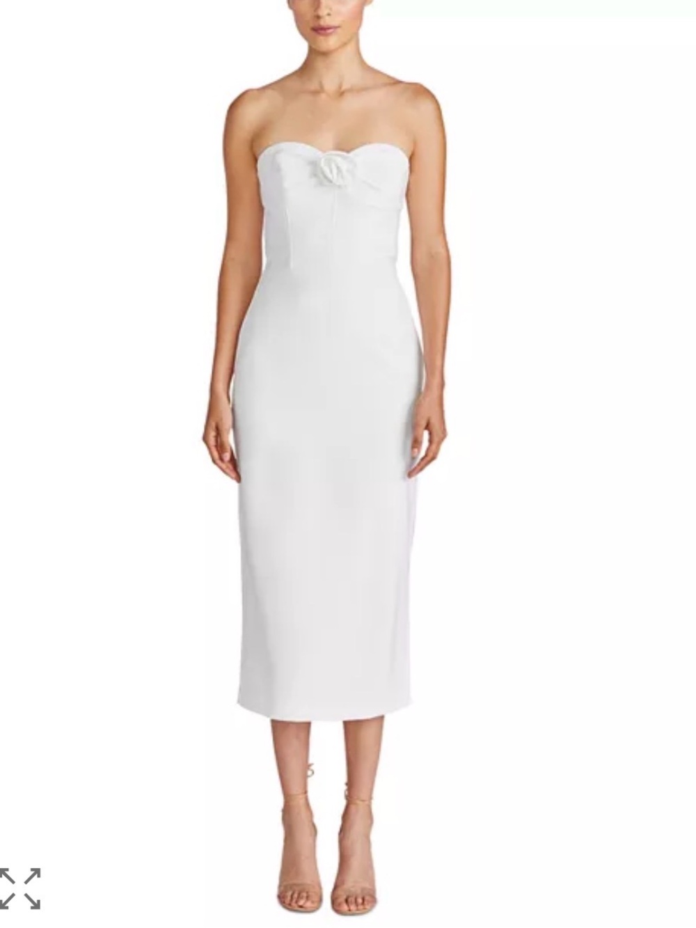 Monique Lhuillier Strapless Cream Midi Dress with Floral Detail